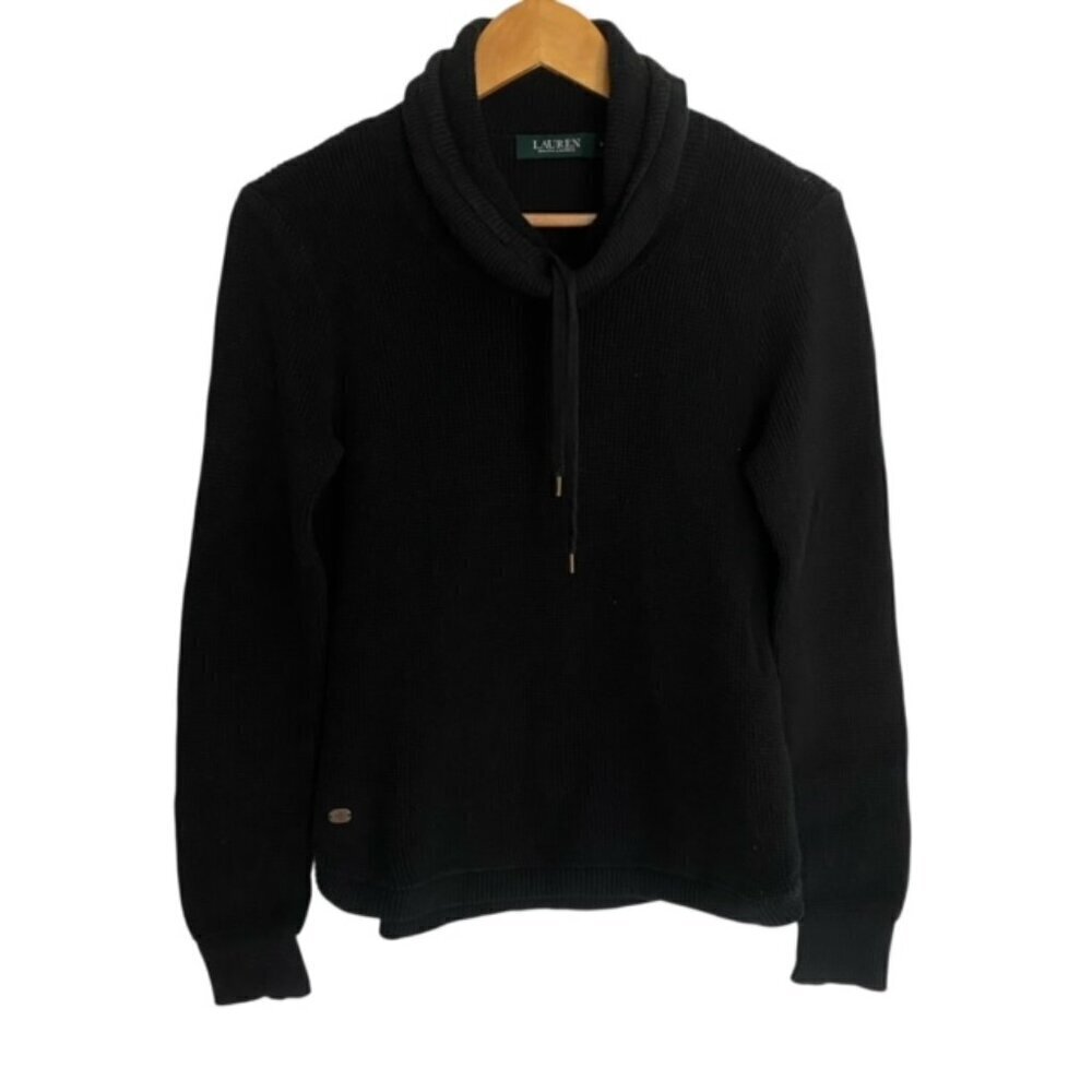 Ralph Lauren Black Waffle Knit Cowl Neck Pullover Medium